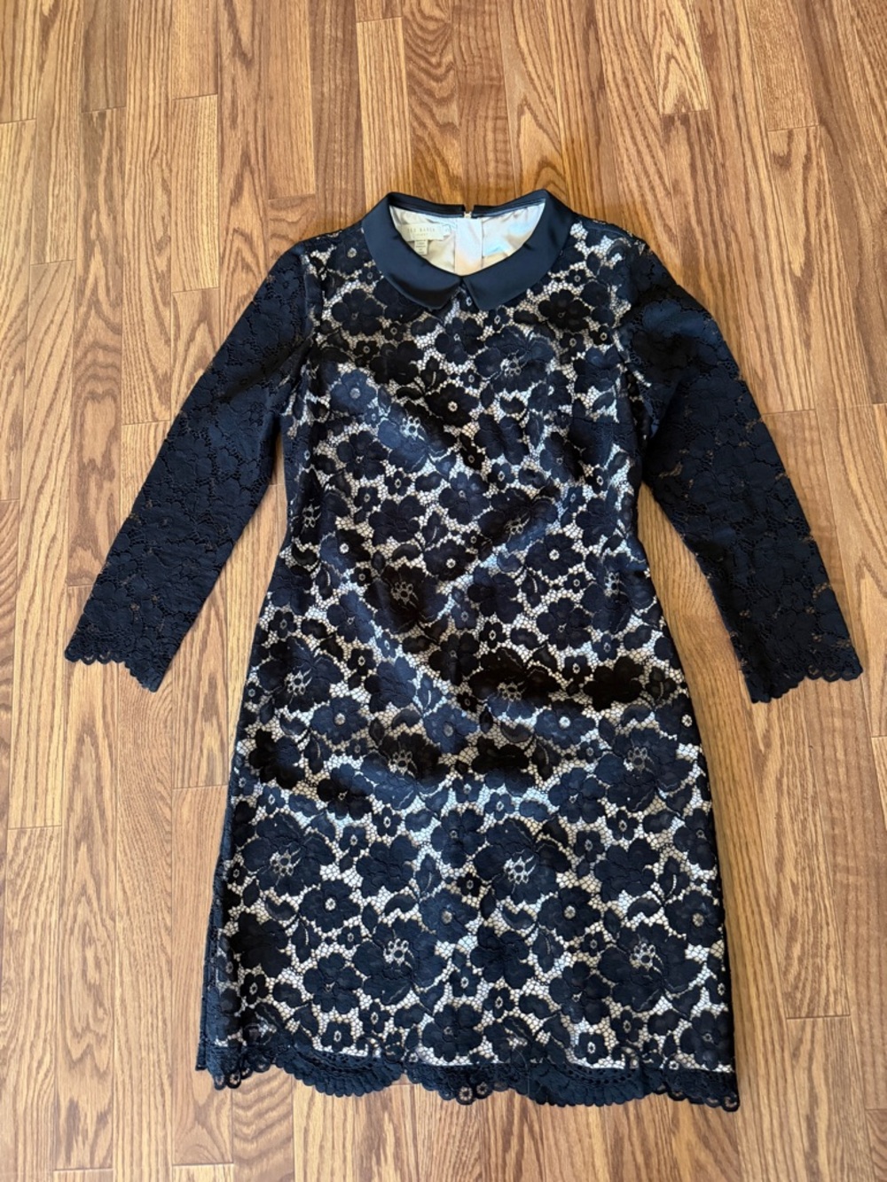 Ted Baker black lace Peter Pan collar dress sz 3